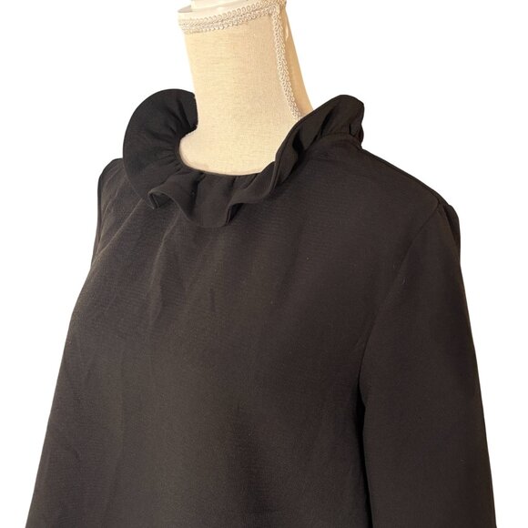 Tuckernuck Black Faye Blouse size M medium ruffle neck bow back 3/4 sleeve top - Picture 7 of 10
